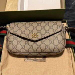 Gucci Ophidia leather-trimmed printed coated-canvas shoulder bag